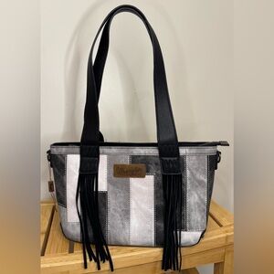 Wrangler Black and Gray shoulder purse, Denim, Fringe Rugged, Rodeo ready